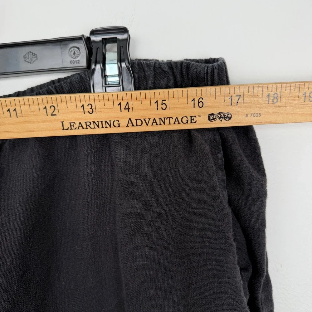 FLAX‎ Jeanne Engelhart Size M Black 100% Linen Wide Leg Elastic Waist Pants